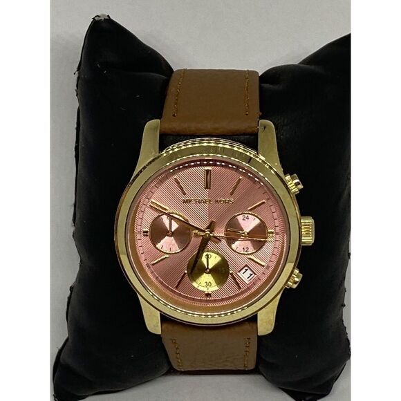 Michael Kors Runway MK6161 Women's Brown Leather Analog Dial Quartz Watch EY193 - Picture 1 of 12